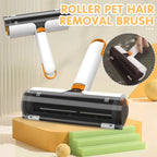 White and orange reusable pet hair roller; multiple views of one roller